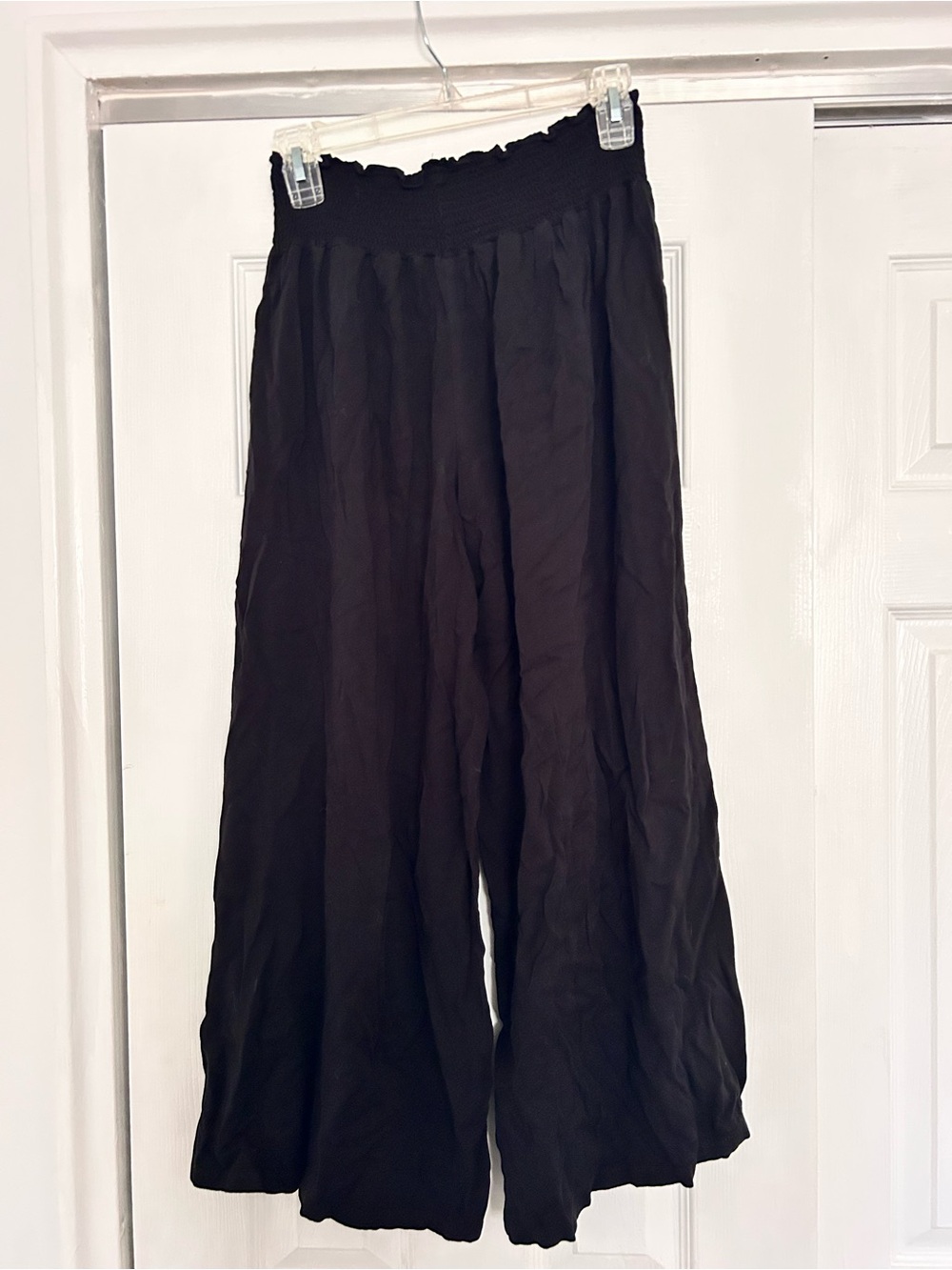 Black Wide Leg Elastic Waist Pants